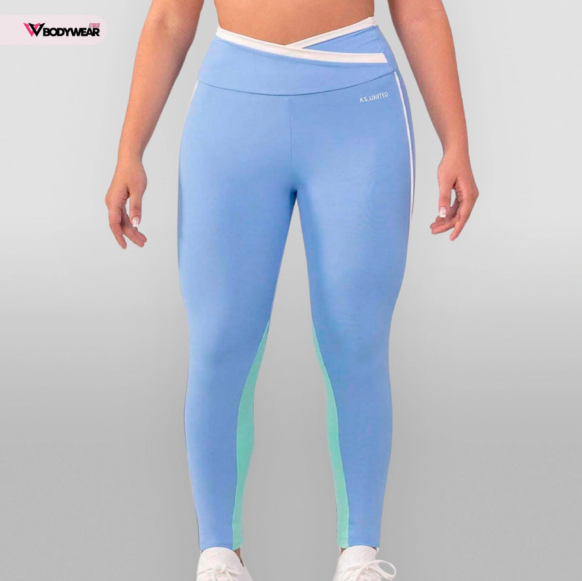 Calça Legging com Cós Transpassado e Vivo Azul Claro