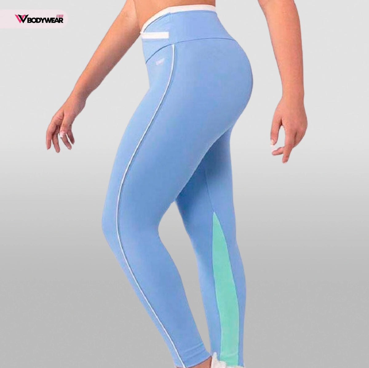 Calça Legging com Cós Transpassado e Vivo Azul Claro