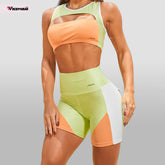 Conjunto Fitness - Top e short Canelado Suplex Poliamida com Brilho Cintura Alta