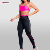 Conjunto Fitness - Legging com detalhe em Rosa e Top Rosa Poliamida