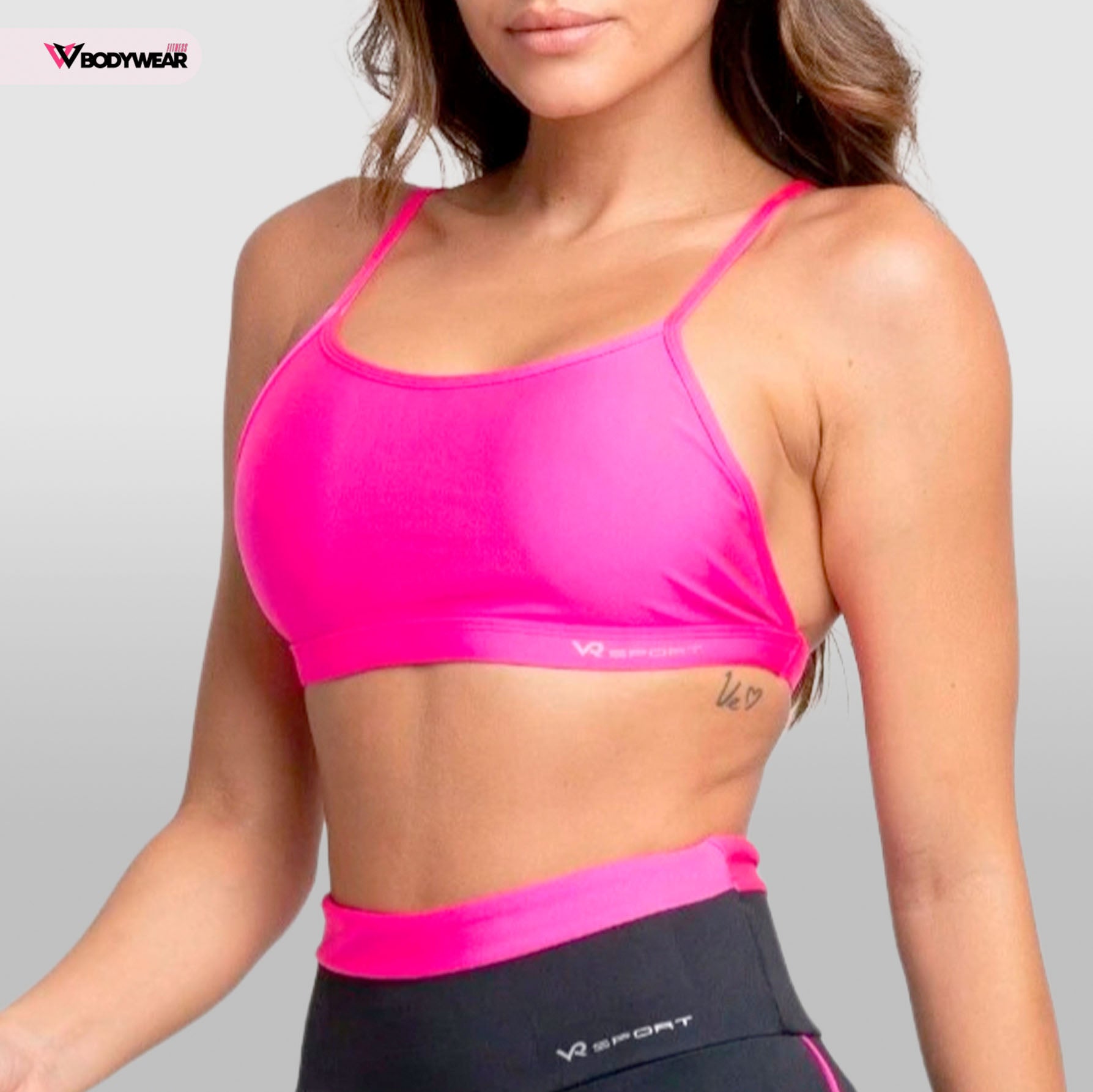 Conjunto Fitness - Legging com detalhe em Rosa e Top Rosa Poliamida