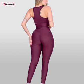 Conjunto Fitness - Top Nadador + Calça Legging Cintura alta Suplex