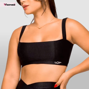 LOT FITNESS Top Feminino Fitness Poliamida Academia Decote Reto Treinos