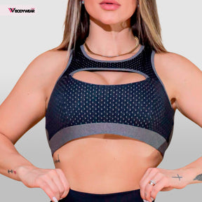 Top Cropped Feminino Fitness com Tela e Bojo Removível para Academia