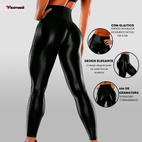 Calça Legging Cintura alta Cirre Brilho molhado