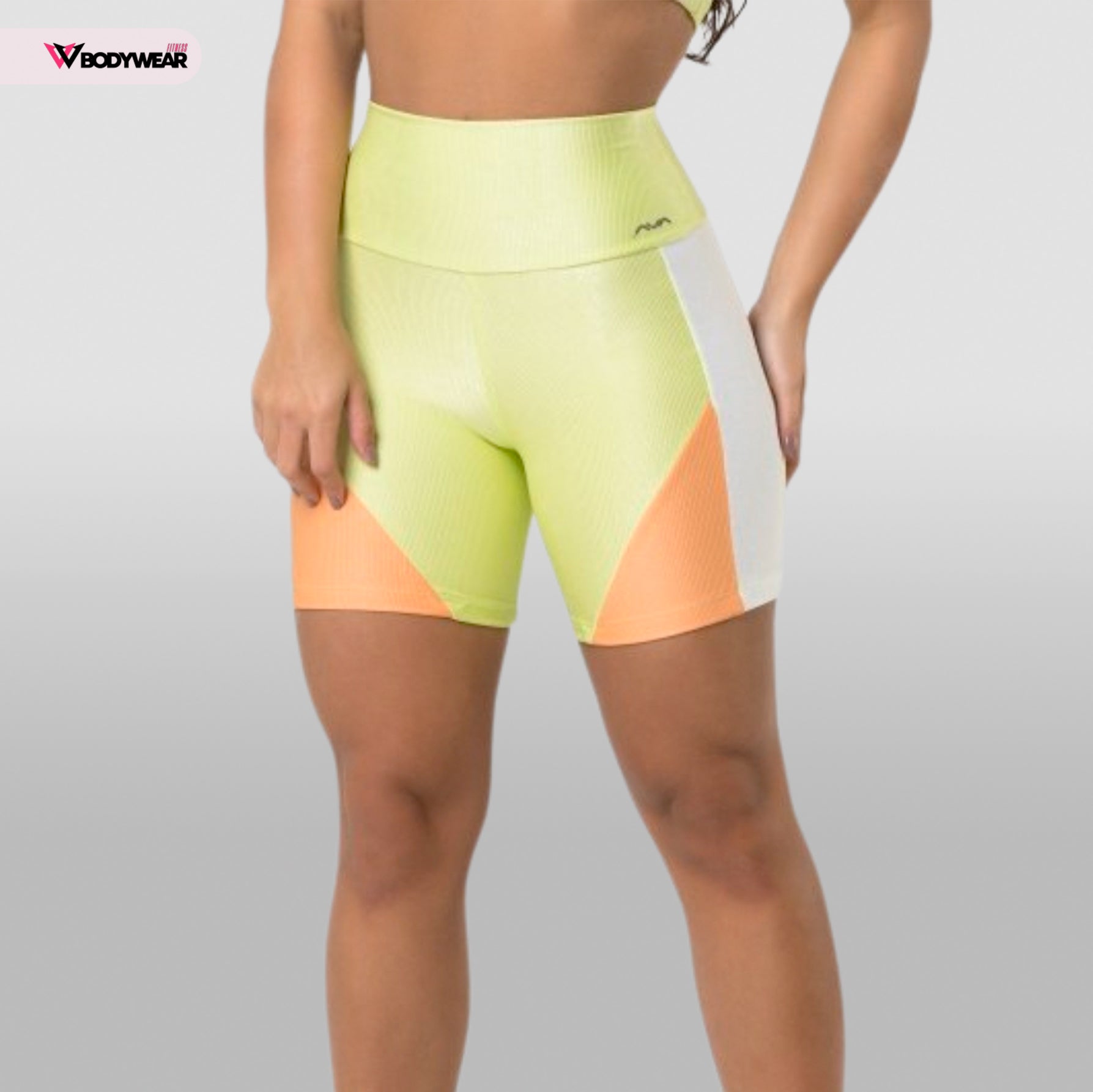 Conjunto Fitness - Top e short Canelado Suplex Poliamida com Brilho Cintura Alta